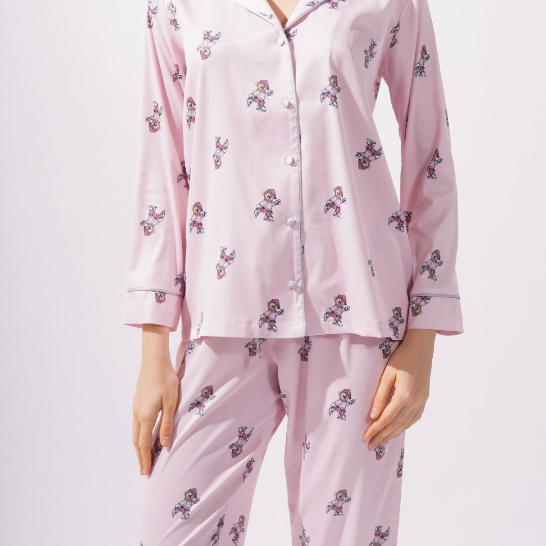 Women's Satin Teddy Bear Pajamas - Pink - Image 7
