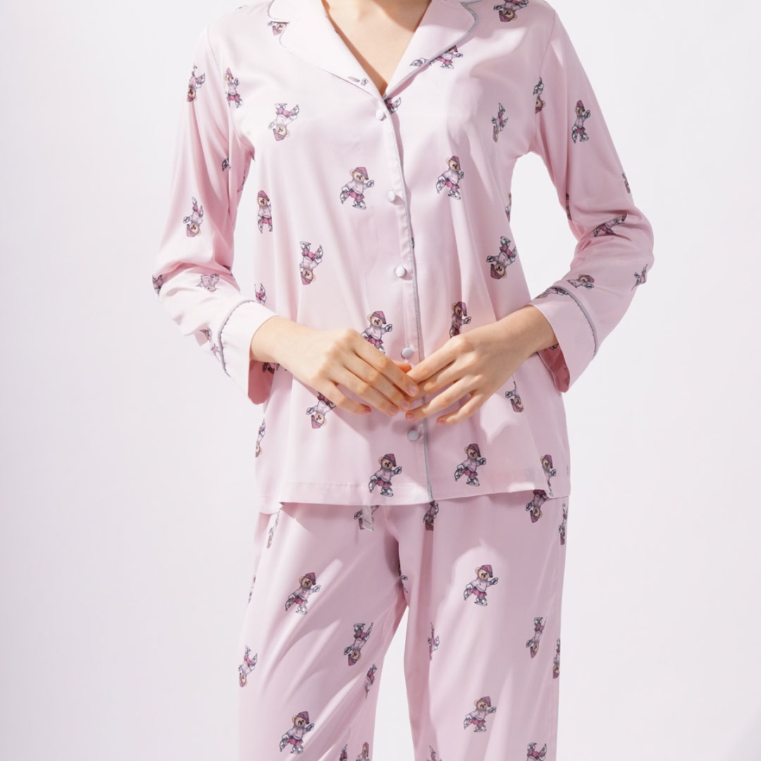 Women's Satin Teddy Bear Pajamas - Pink - Image 8