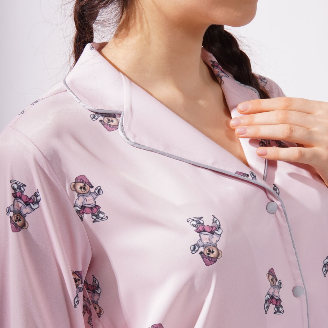 Women's Satin Teddy Bear Pajamas - Pink - Image 3
