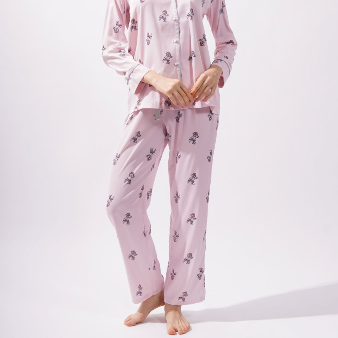 Women's Satin Teddy Bear Pajamas - Pink - Image 4