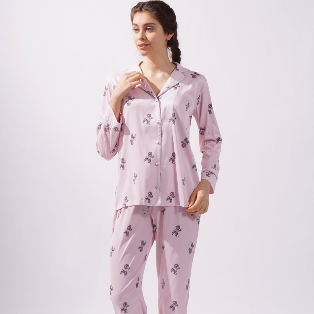 Women's Satin Teddy Bear Pajamas - Pink - Image 5