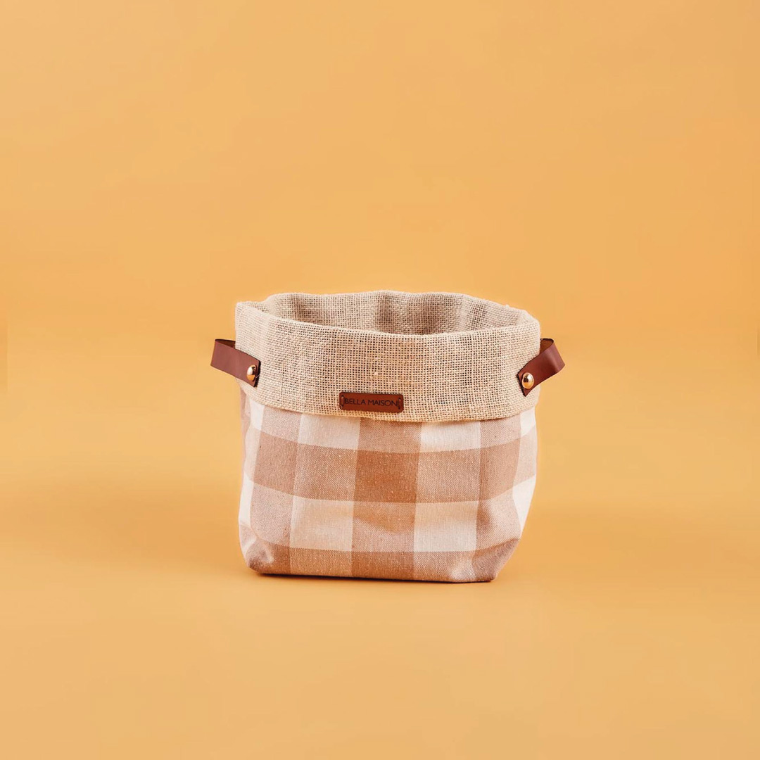 Plaid Organizer Basket Beige (16×13 cm)