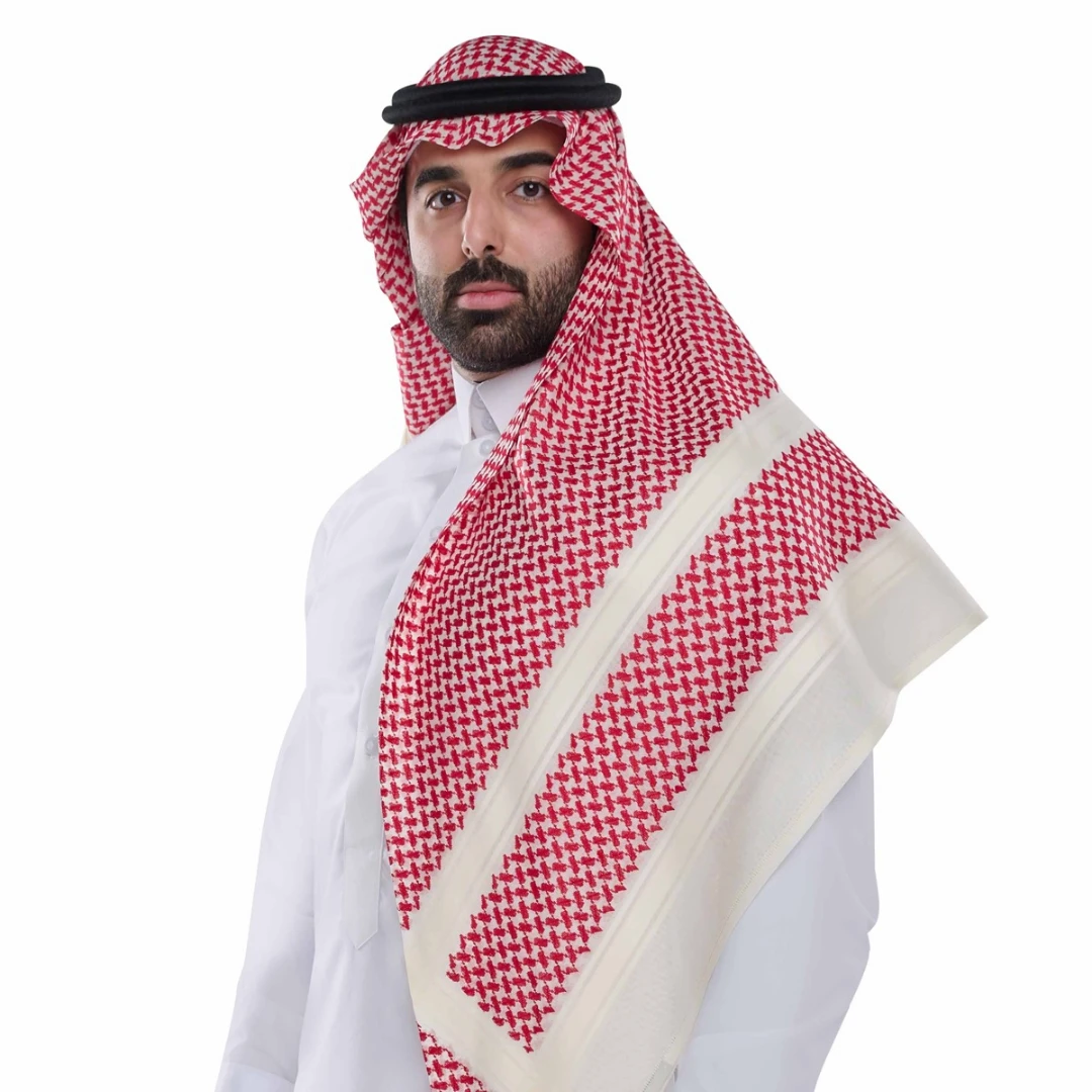 شماغ بروجيه رجالي احمر خطوط بيج موديل (1)